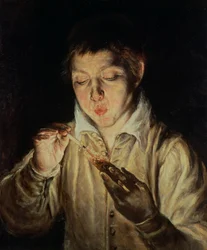 Een Kind dat op een Gloeiende Kool Blaast, vroege jaren 1570